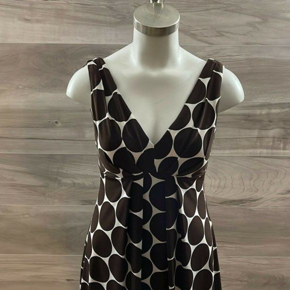 Eliza J Womens White Brown Polka Dot Sleeveless V Neck Midi Sheath Dress Size 8 - Picture 8 of 13